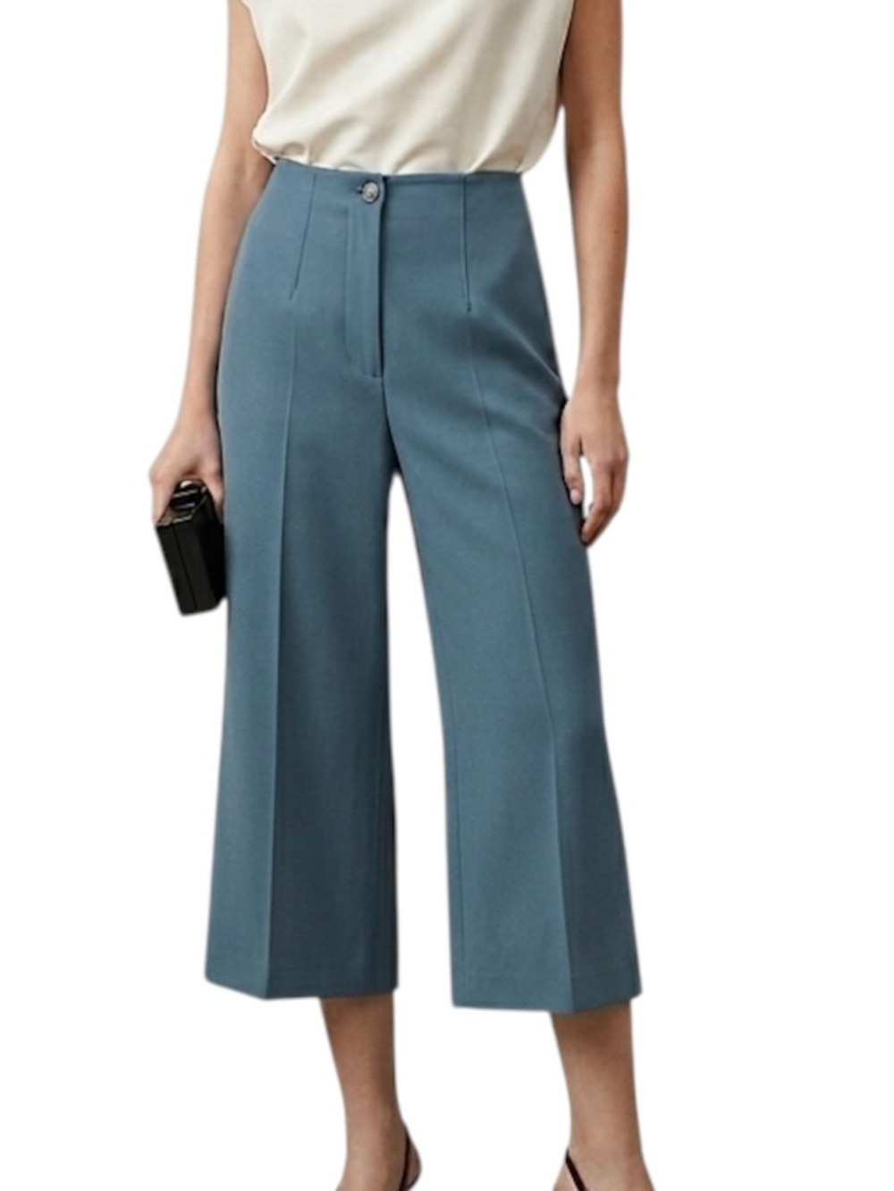 Lefties minimalist old money blue high rise wide leg cropped trousers EU 38